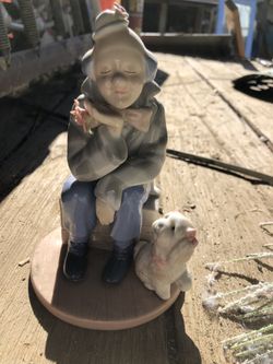Charming Porcelain Clown Figurine with Dog and Flower -