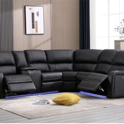 Reclining Theater Style Electric Leather Sectional 