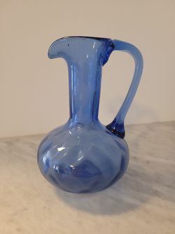 Vintage Blue Glass Pitcher 