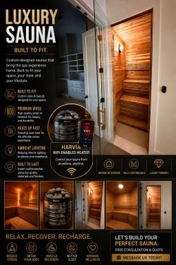 Luxury Custom Sauna | Built to Fit | Harvia WiFi Heater