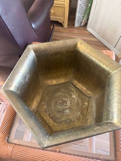 Large Brass Hexagonal Planter Bowl