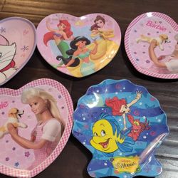 Vintage Disney and Barbie Kids Melamine Plates Set of 5