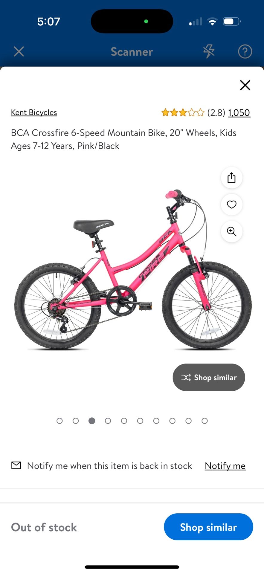 BCA Crossfire 6-Speed Mountain Bike, 20" Wheels, Kids Ages 7-12 Years, Pink/Black