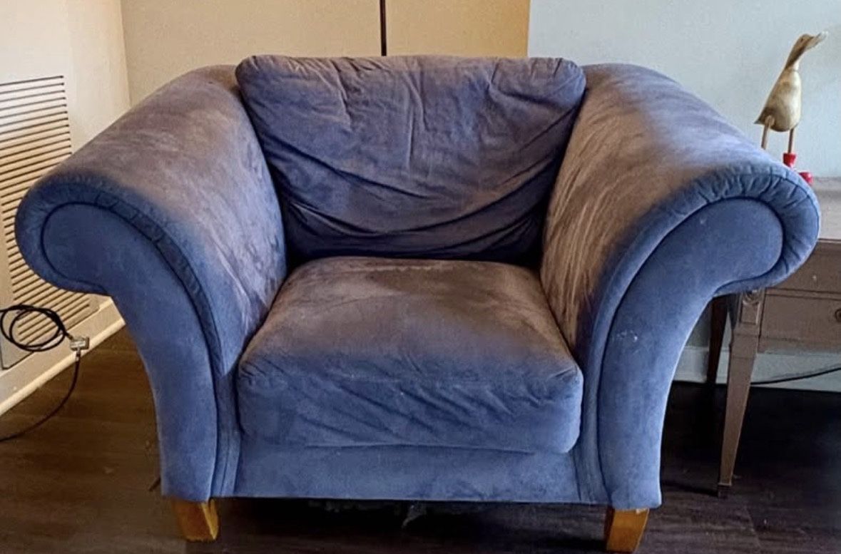 Oversized Blue Upholstered Armchair