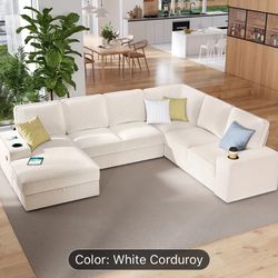White Corduroy Beautiful chaise Sofa Sectional
