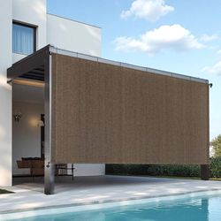 8’ W x 8' H Outdoor Roller Shade with Crank Handle, Cordless Patio Sun Shade for Porch, Gazebo, Pergola, Mocha UV Blocking Exterior Blinds