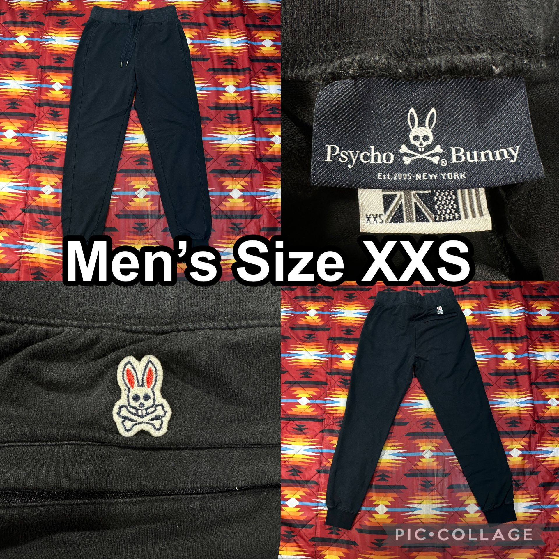 Psycho Bunny Black Joggers Sweatpants Mens XXS Elastic Waist Pull-On Inseam 26”