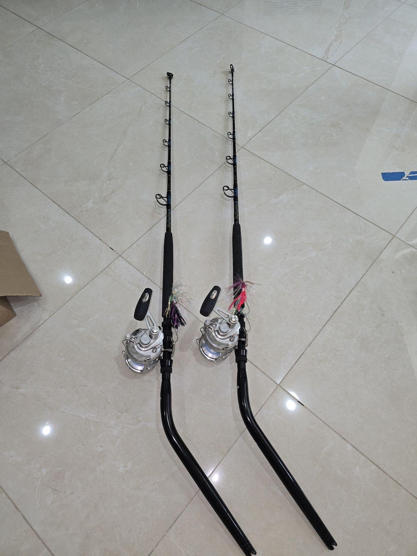 Penn International VISW 50 wide reels on Crowder Bent Butt Rods