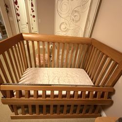 Wooden baby crib toddler bed with mattress