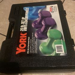 York 20 Lb Dumbbell Set Wirh Case !! Great For Travel 