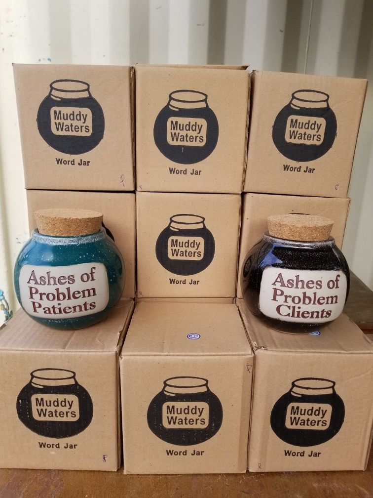 Ashes of Problem Clients and Patients Hand Crafted Word Jars - New in box