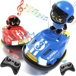 2 Pack Cute Cartoon Remote Control Bumper Car for Toddlers-Mini RC Cars with Light & Sound & 360°Rotating-Race car Toys for 3 4 5 6Year Old Boys Girls