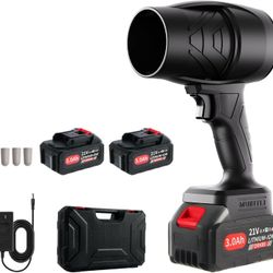 Electric Leaf Blower Cordless, 300000RPM Handheld Turbo Jet Blower, Adjustable Speed, 2 X 3.0Ah Batteries and Charger, Lightweight Leaf Blowers for La