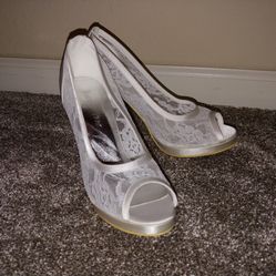 ElegantPark Peep Toe Platform High Heel Lace Satin Wedding Bridal Shoes

