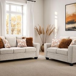 Brand New Taupe Chenille Sofa And Love Seat 