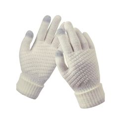 Womens Winter Gloves Warm Knit Gloves Cream White Waffle Knit Stretch One Size
