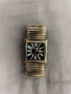 Gruen Quartz Women’s Silver Tone Stretch Bracelet Watch Black Dial Japan Movt