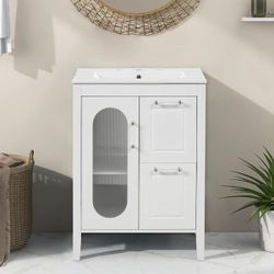 NEW White 18 in. W x 24 in. D x 33 in. H 1-Sink Bath Vanity with White ceramics Top