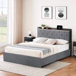 Queen size bed and bed frame with drawers