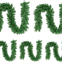 5 Pcs 8.9 Ft Artificial Spruce Christmas Garland, Non-Lit Soft Green Holiday Decorations for Outdoor or Indoor Use, Premium PVC Home Garden Artifici