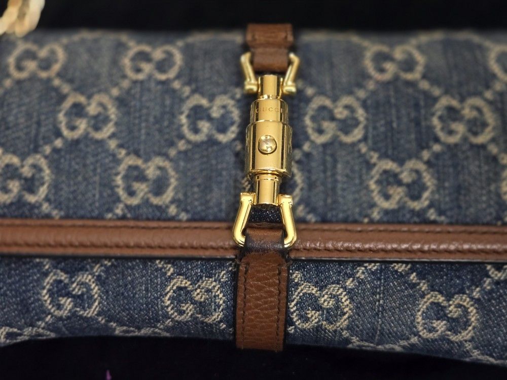 Auth GUCCI New Jackie 1961 GG Denim Leather Chain Wallet WOC 652681 Used F/S
