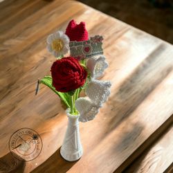 Crochet Flowers Bouquet With Base (Mother’s Day Or Graduation Gift