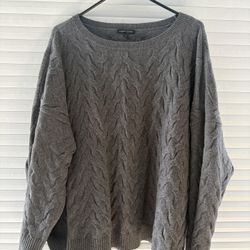 Eileen Fisher 2X Gray 70% Organic Cotton Cable-Knit Pullover Sweater Cashmere