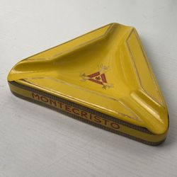 Vintage Montecristo Heavy Ceramic Triangle 3 Cigar Yellow Gold Ashtray (Rare Collectors Item!)