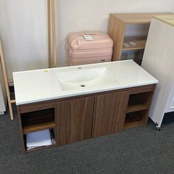 VOUA Floating Bathroom Vanity 48-in Brown Single Sink Floating Bathroom Vanity