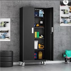 Metal Storage Garage Cabinet on Wheels with Locking Doors and 4 Adjustable Shelves - Heavy Duty  E-27
