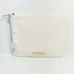 Tartan Twine Medium Cosmetic-Makeup Travel Bag Case In Faux Leather. Ivory.