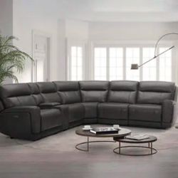 6-piece Leather Power Reclining Sectional with Power Headrests