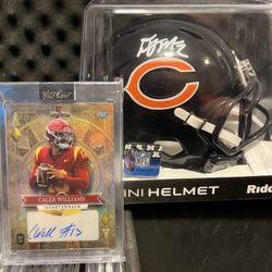 CALAB WILLIAMS SIGNED 1/1 Card ! And DJ MOORE SIGNED AND AUTH MINI HELMET 