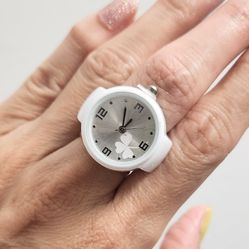 White with butterfly butterflies face women's girl's ring watch Gift