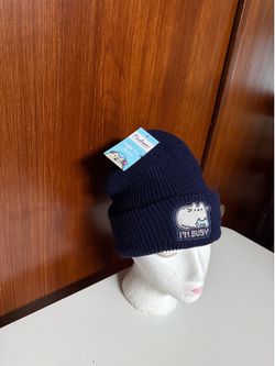 Pusheen Adult Navy Blue Knit Beanie with 'I'm Busy' Patch