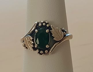 Vintage Sterling Silver Black Hills Gold Emerald Ring Women's Size 7