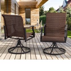 Patio Wicker Swivel Chair Set of 2, Heavy Duty Outdoor Dining with 23.5'' High Back, Extra-Large Water-Fall Seat, Rattan Porch Gentle Rocker for Outsi