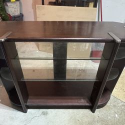 Dark Wood Tv Stand With Glass Shelving