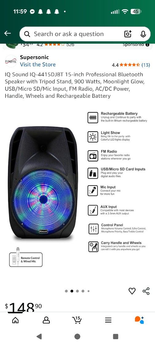 IQ Sound 15" Bluetooth Speaker New NIB