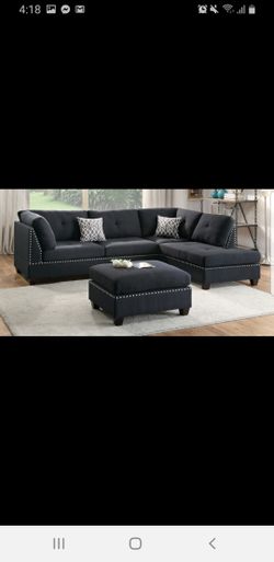 New Black Sectional with Ottoman