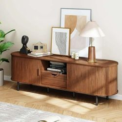 69" TV Stand with Power Outlet for TVs up to 80", Entertainment Center with Storage and Drawer, TV Console with Adjustable Shelves and Sliding Door, T