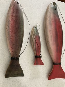 Hand Carved Wood Trout And Salmon Decoys
