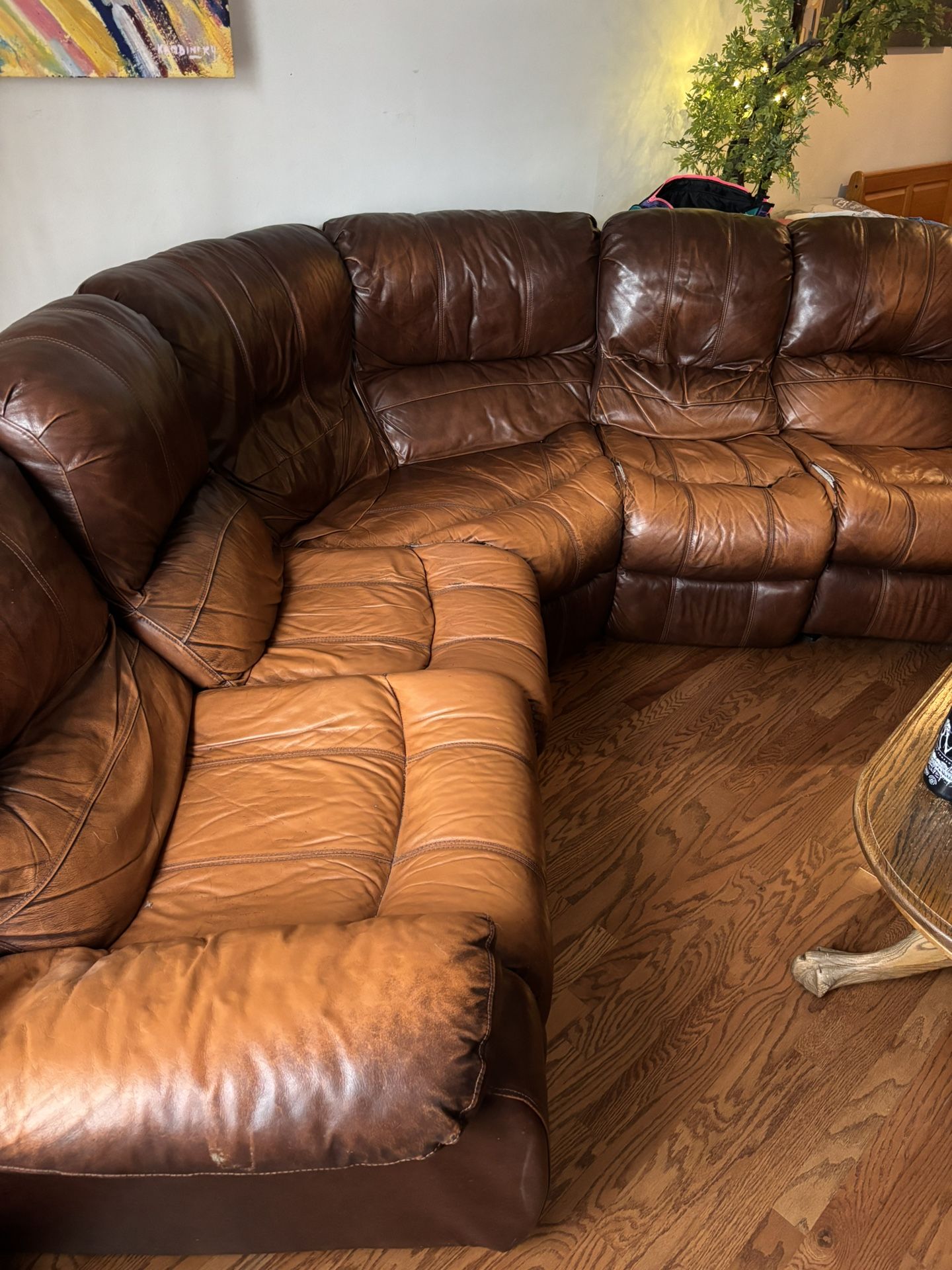 Leather sectional couch w/ end-recliner seats