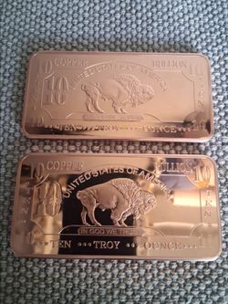 2 10 Troy Ounce Copper Bars by CMC Mint $90
