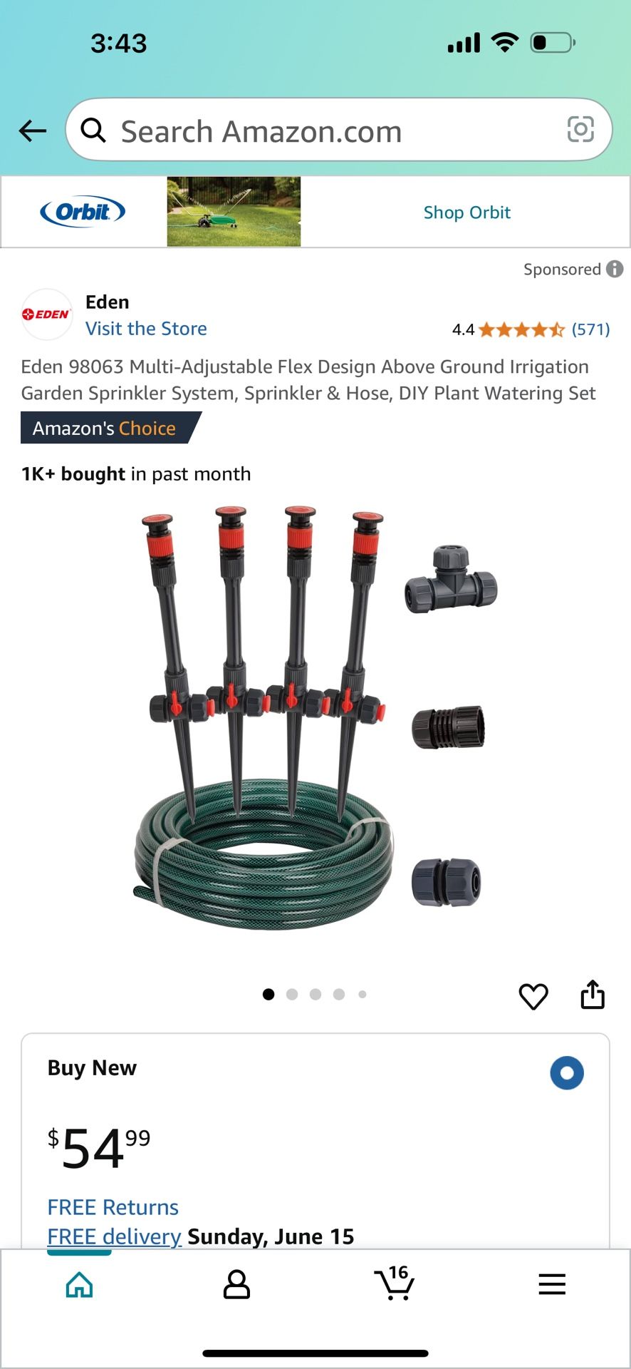 EDEN 98063 Multi-Adjustable Flex Design Above Ground Irrigation Garden Sprinkler System, Sprinkler & Hose, DIY Plant Wat