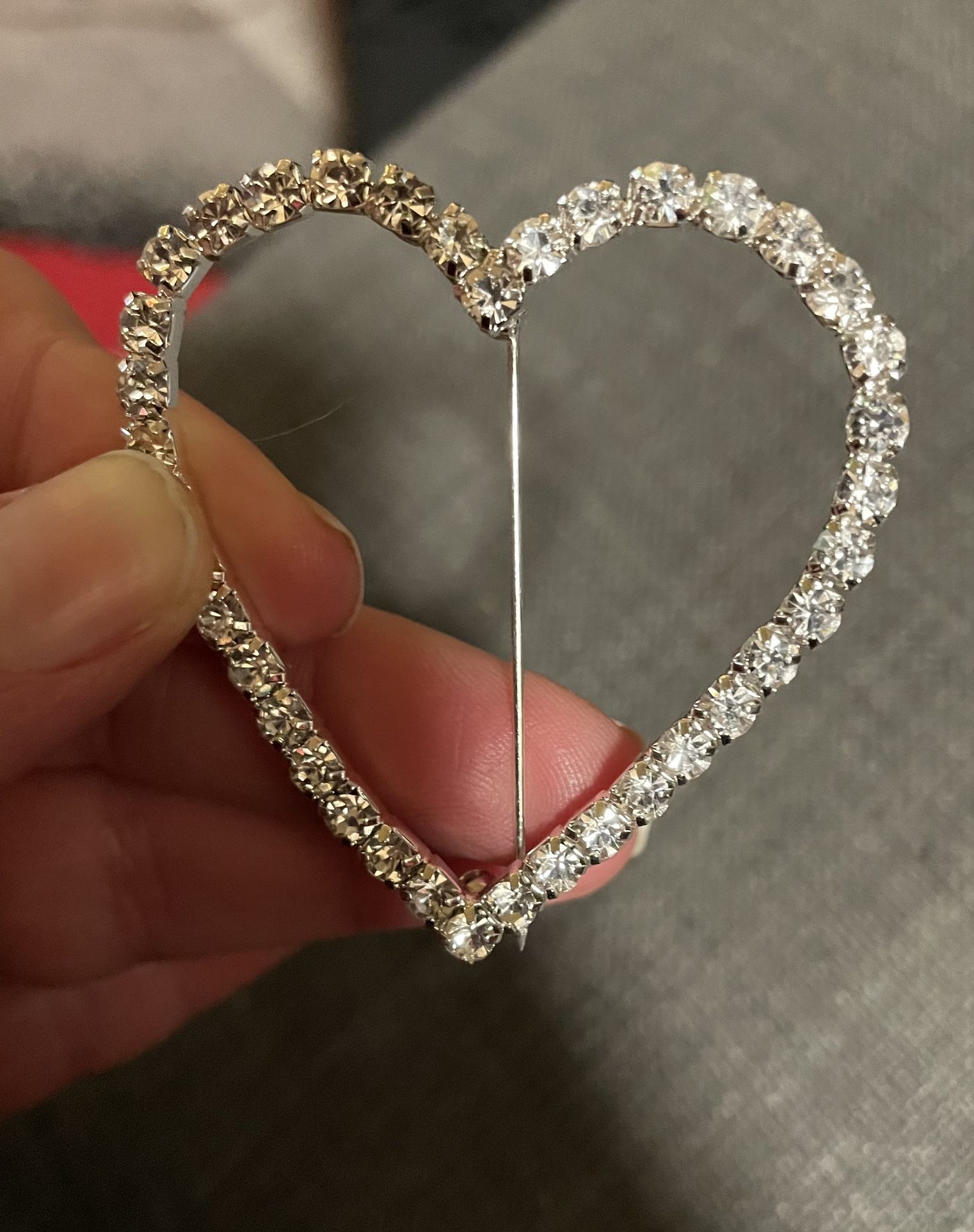 2”x 2” Silver Rhinestone Heart Chair Pins