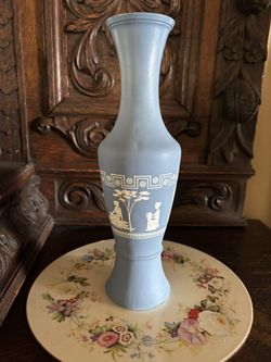 Vintage Jasper Wear Wedge Wood Grecian Blue Vase 