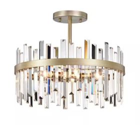New in box Celina 18.5 in. 5-Light Brushed Silver-Ish Champagne Drum Crystal Glass Semi- Flush Mount