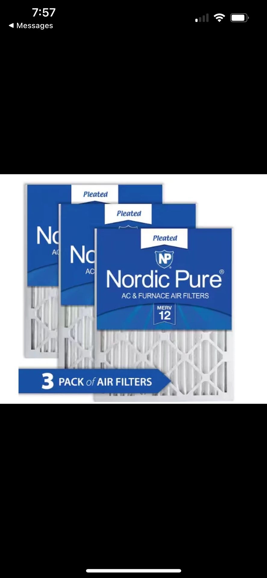 Nordic Pure 24 in. x 24 in. x 2 in. Allergen Pleated MERV 12 Air Filter (3-Pack)
