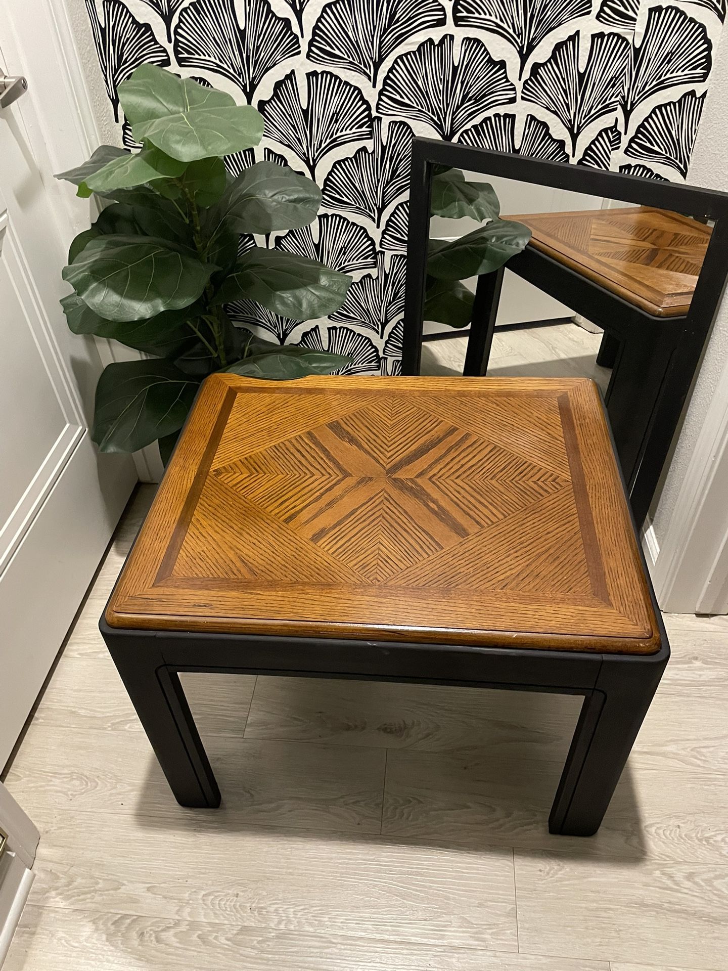 Modern Black + Wood Accent Table – Fully Restored | 29” L x 25” W x 22” H | Delivery Available